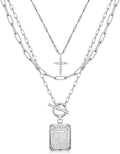 MJartoria Layered Initial Necklaces for Women Trendy, 14K Gold Plated Brass Simple Dainty Cross Choker Square Letter Pendant Necklace, Paperclip Chain Necklaces Jewelry