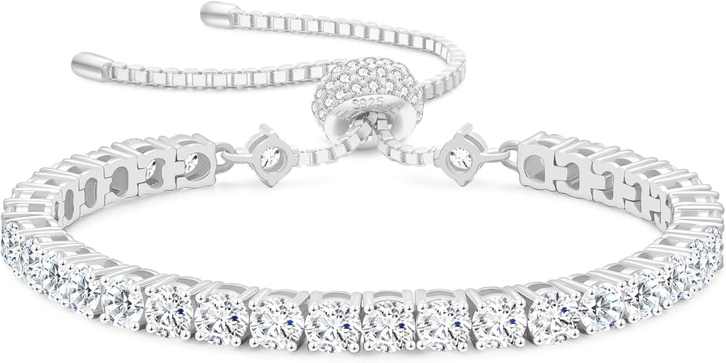 KRKC&CO Moissanite Bolo Tennis Bracelets for Women, 1.6-8.0 ct.tw, Adjustable Length S925 Sterling Silver, Christmas Gifts for Her, Luxury Box, 2/3/4mm D Color VVS1 White/14K/24K/Rose Gold Plated