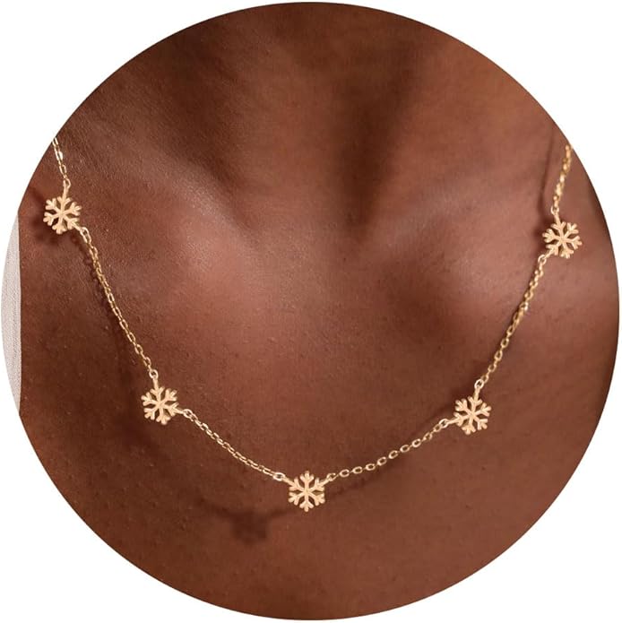 VRIUA Necklaces for Women - 14K Gold/Silver Plated Dainty Chain Necklace with Five Charms: Diamond, Bow, Snowflake, Cross, Flower, Clover, Butterfly, Heart, Star of David, and Star Trendy Jewelry