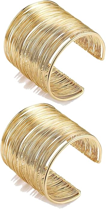 FIRAZIO 2-8 Pcs Cuff Bangle Bracelet for Women Open Wide Wire Bracelets Golden Wrist Cuff Wrap Bracelet Adjustable