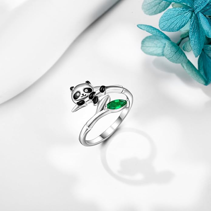 POPLYKE Frog/Wolf/Dragonfly/Hummingbird/Fox/Elephant/Panda/Red Panda/Angel Wings Rings for Women Men 925 Sterling Silver Anxiety Rings Open Rings Jewelry