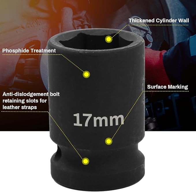 1/2" Drive 17mm Deep Impact Socket, 6 Point Chrome Molybdenum Steel Heavy Duty - Image 5