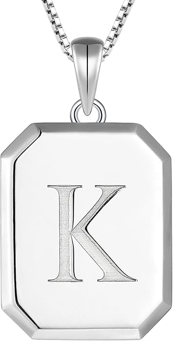 YL Initial Necklace 925 Sterling Silver Square/Round/Heart Letter Pendant A-Z Alphabet Polished Jewelry for Women