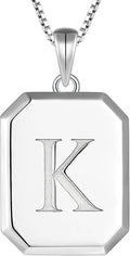 YL Initial Necklace 925 Sterling Silver Square/Round/Heart Letter Pendant A-Z Alphabet Polished Jewelry for Women