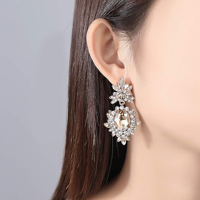 mecresh Flower Teardrop Bridal Wedding Dangle CZ Earrings in Silver/Gold Tone for Women Girl Bride Gift …