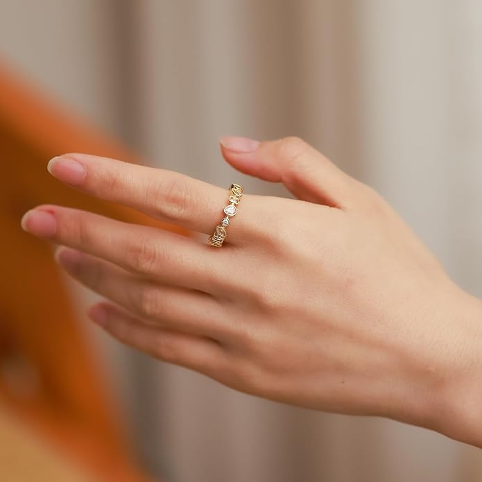 18K Gold Plated Cubiz Zirconia Wedding Engagement Wide Adjustable Band Ring for Women