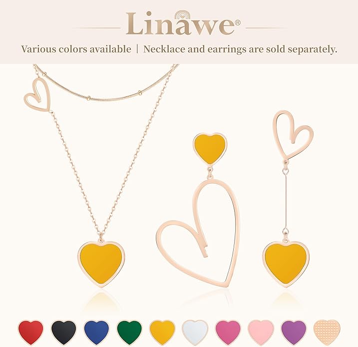 Linawe Layered Choker Heart Pendant Necklace for Women Trendy, Gold/Silver/Rose Gold Chain Stainless Steel Stacked Necklaces, Double Heart Necklace Y2K Preppy Jewelry