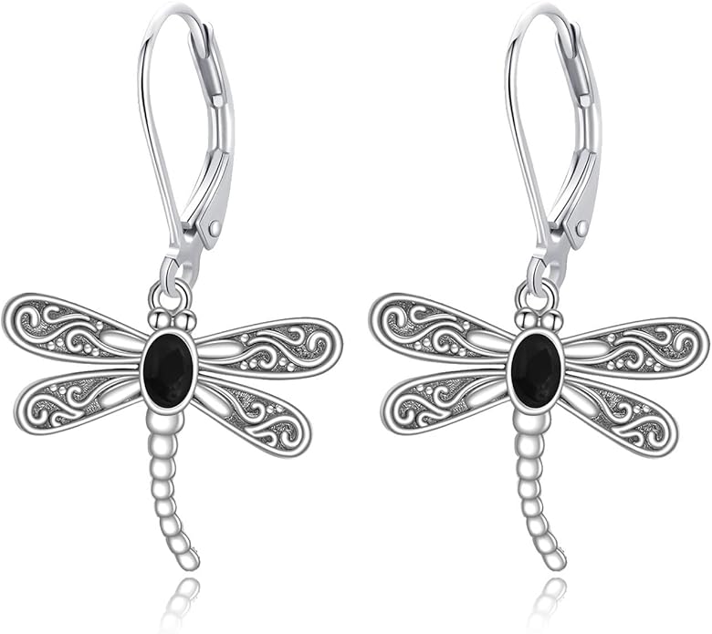 ONEFINITY Dragonfly Earrings 925 Sterling Silver Moonstone Leverback Dragonfly Dangle Drop Earrings Women Jewelry Gifts