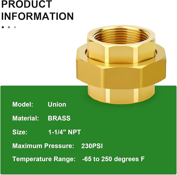 1PCS Brass Union，1-1/4" NPT Female x 1-1/4" NPT Female Brass Pipe Fitting - Image 4