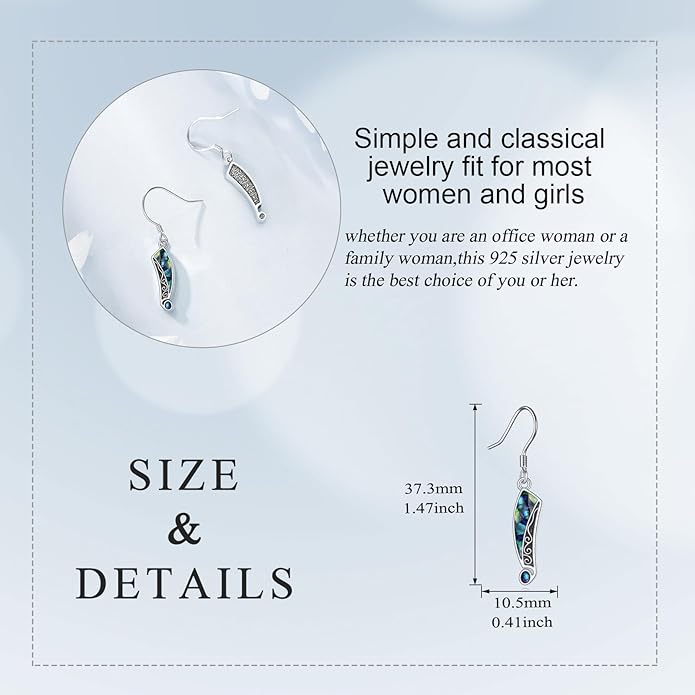 Abalone Shell Dangle Drop Earrings for Women 925 Sterling Silver Filigree Bohemian Earrings Jewelry Gift