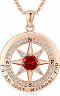 Compass Necklace for Women Wife Girlfriend Mom Daughter Gifts S925 Sterling Silver Jewelry For Anniversary Rose Gold Gifts For Birthday Christmas Mothers Valentines Day 12 Birthstones