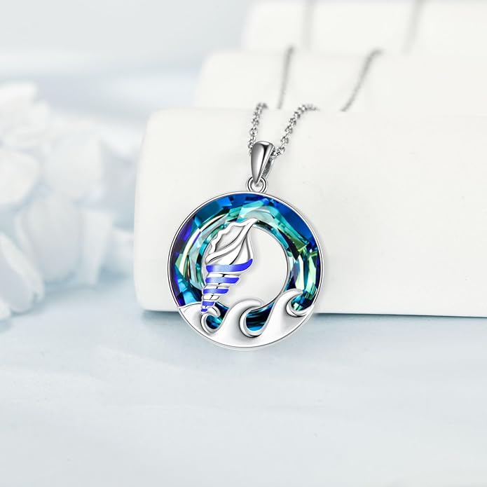 TOUPOP Sea Turtle/Mermaid/Dolphin/Shell/Starfish/Conch/Seahorse Necklace for Women Sterling Silver Ocean Pendant Necklace with Crystal Ocean Beach Charm Jewelry Birthday Christmas Gifts