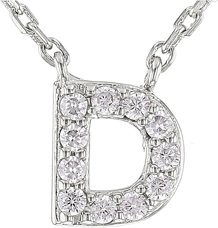 JTV Sterling Silver Initial Necklace for Women, 0.13 CTW White Cubic Zirconia Letter Pendant, Rhodium-Plated, Personalized Monogram Jewelry, Gift Box Included, 18”