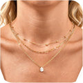 KSF Layered Gold Necklaces for Women - 18K Gold Plated 3PCS Dainty Simple Stackable Choker Necklace, Cubic Zirconia Pendant Necklace Trendy Jewelry Gift Set for Women
