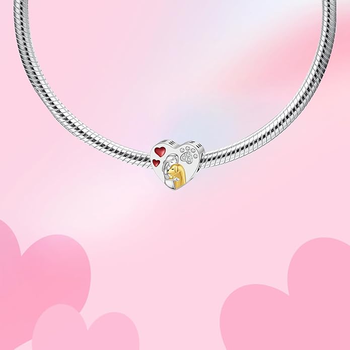 Birthday Fashion Love Heart Dangle Charm 925 Sterling Silver Charms fits Bracelets and Necklace Pendant Bead Charms Jewelry Present for Women Family Friends