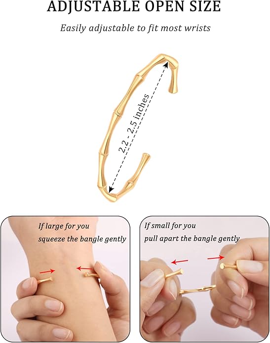 PERNNLA PEARL Dainty Gold Bar Bracelet for Women Simple Delicate Thin Cuff Bangle Hook Bracelet 18K Gold Plated Handmade Minimalist Jewelry