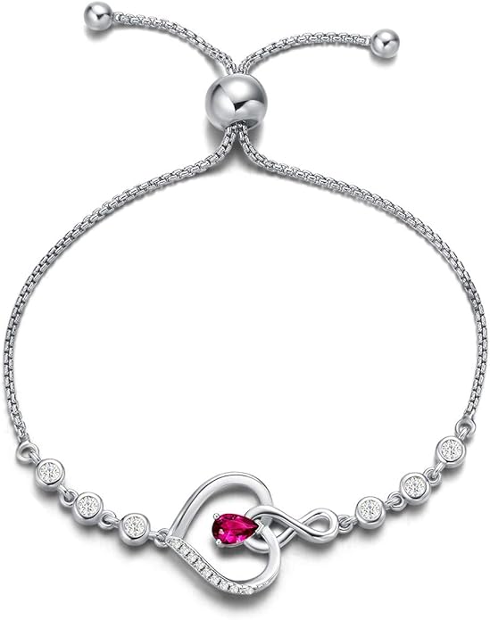 AGVANA Valentines Day Gifts Heart Birthstone Bracelets for Women Sterling Silver Genuine or Created Gemstone Tennis Bracelet Infinity Love Jewelry Anniversary Birthday Gifts for Wife Mom Women