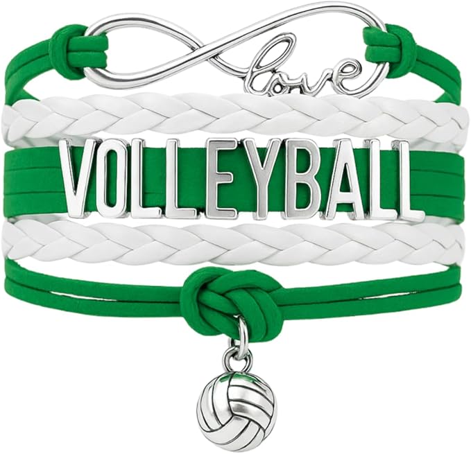 Volleyball Bracelets For Girls- Ideal Volleyball Gifts & Souvenirs. Adjustable Charm Bracelet with Moveable Letters, Infinity Symbol & Silver Volleyball Charm. Fashionable Bracelets by SportyBella.