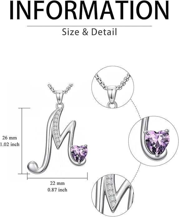 Valentines Day Gifts for Women Alphabet A to Z Initial Birthstone Pendant Necklaces for Women - 18k White Gold Plated Personalized Name Jewelry Valentine Mothers Day Birthday Gifts for Women Her Girlfriend