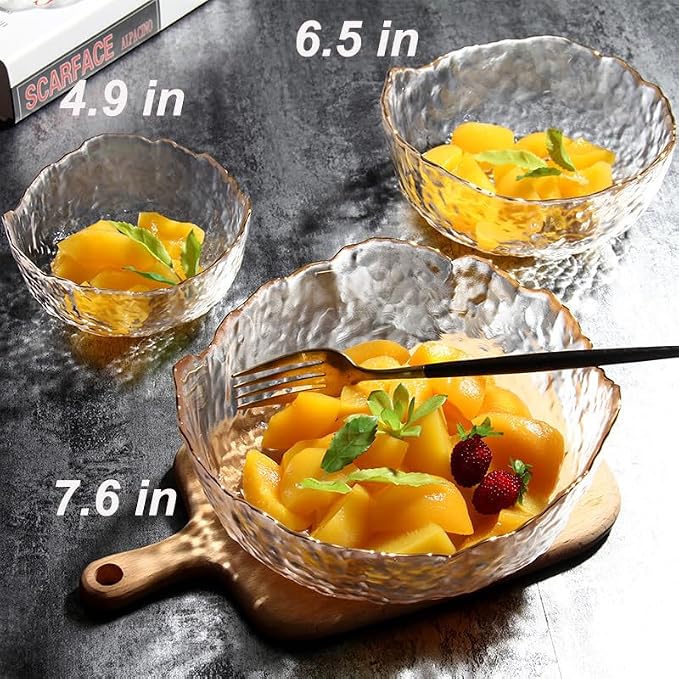 Glass Bowl for Salad Candy Fruit, Decorative Bowl-Crystal Clear Gold, 4.9" | - Image 2