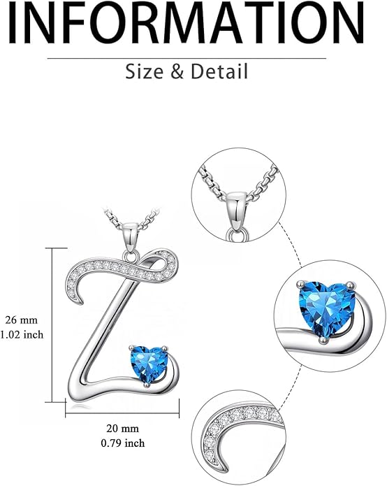 Valentines Day Gifts for Women Alphabet A to Z Initial Birthstone Pendant Necklaces for Women - 18k White Gold Plated Personalized Name Jewelry Valentine Mothers Day Birthday Gifts for Women Her Girlfriend