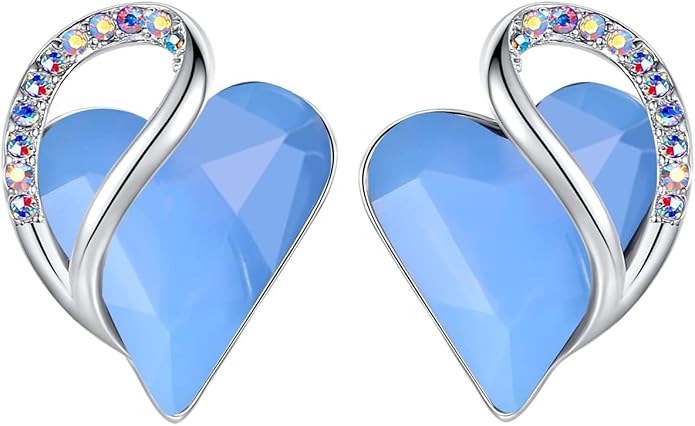 Leafael Infinity love Heart Birthstone Stud Earrings for Women, Valentine's Day Gifts for Mom, Wife, and Her, Silver Plated Birthday Jewelry