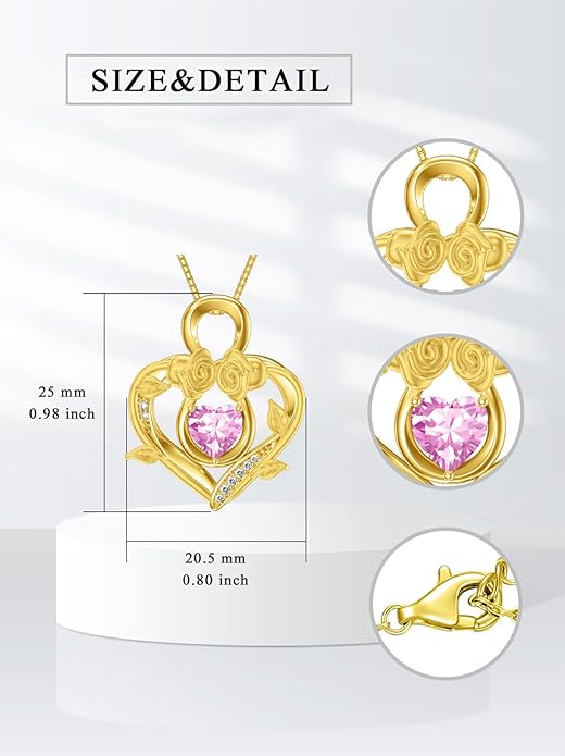 Midari 18K Gold Heart Birthstone Necklace 18K Gold Infinity Rose Necklace Birthday Christmas Jewelry Gifts for Women Wife Her Daughter Mom