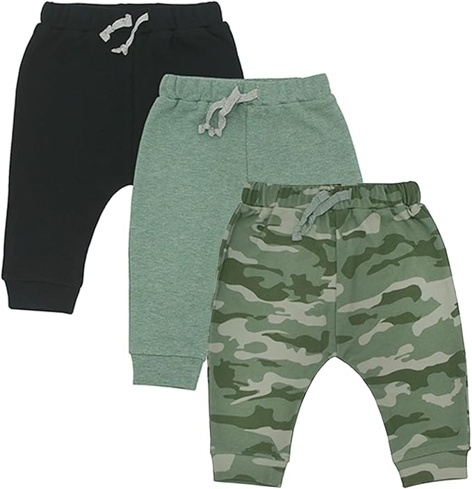 Baby 3 Pack Flexy Pants and Leggings, Infant Boys Girls Tapered Ankle Jogger Pants