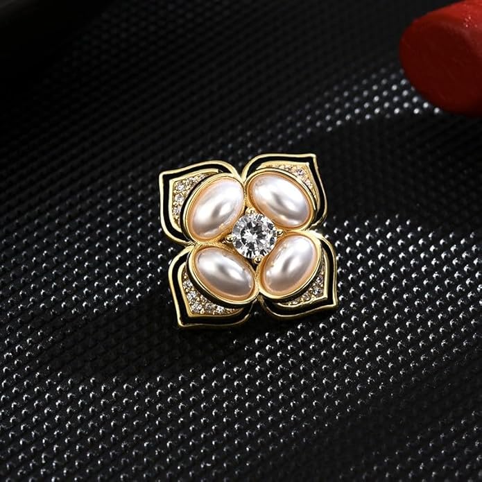Pearl Flower Brooch for Women - Gold Plated Pearl Flower Pin Rhinestone Buttons Lapel Pin Jewelry - Valentine's Day Gift