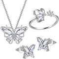 925 Sterling Silver Birthstone Butterfly Jewelry Women Crystal Animal Cute Butterflies Birthday Necklace/Earring/Ring/Bracelet Sets Birth Stone Statement Anniversary Jewellery