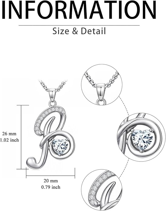 Valentines Day Gifts for Women Alphabet A to Z Initial Birthstone Pendant Necklaces for Women - 18k White Gold Plated Personalized Name Jewelry Valentine Mothers Day Birthday Gifts for Women Her Girlfriend