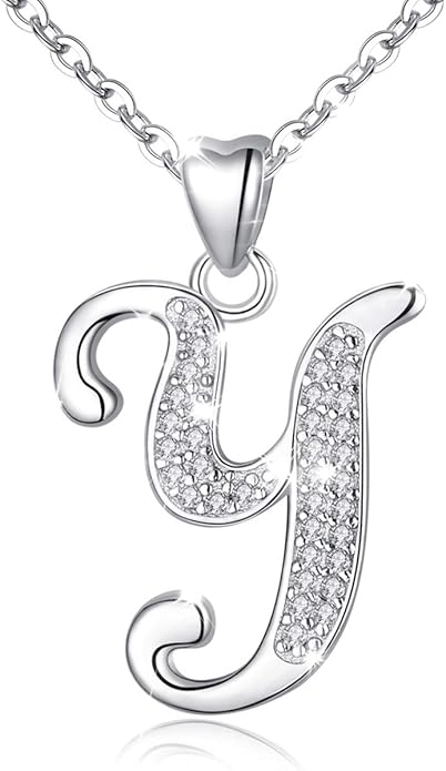 AEONSLOVE 925 Sterling Silver Initial Necklaces for Women, 26 Letters Pendants Necklace Gift for Mother, Daughter, Wife, 18 Inch Chain