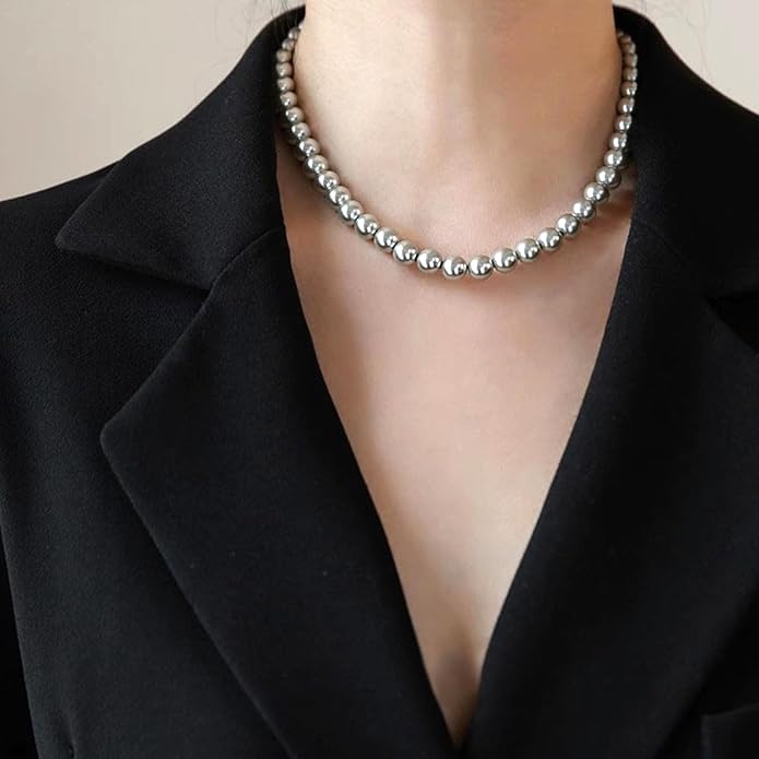 Zeffy Pearl Necklace 4MM/6MM/8MM Dainty Round Imitation Pearl Choker Necklace Wedding Pearl Necklace Delicate Jewelry for Women Simple Bridesmaid Jewelry Gifts