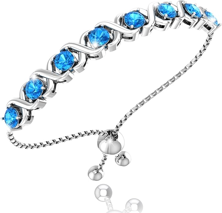 Birthstone Bangle Bracelet for Women Classic Beautiful 925 Sterling Silver Sparkling Gemstone XO Bolo Tennis Bracelet Fine Wrist Jewelry 4.2 Ct, 11"