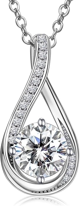 NORBU Moissanite Necklace for Women, 1 CT D Color VVS1 Clarity Round Cut, 925 Sterling Silver Heart Necklace with 18K White Gold Plated, Jewelry Gift for Wedding Anniversary Birthday Christmas Valentine's Day