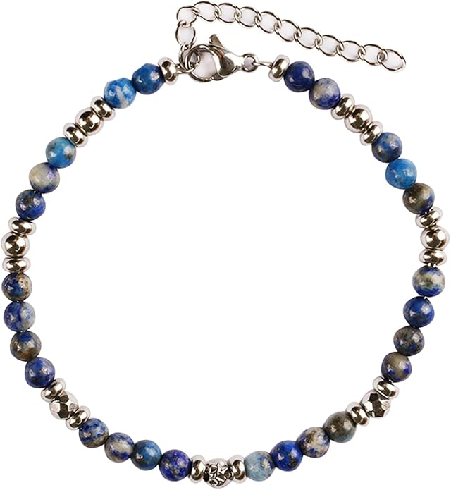 Natural Gem Stone Beaded Bracelets for Women Adjustable Stainless Steel Agate Lapis Tiger Eye Aventurine Rose Quartz