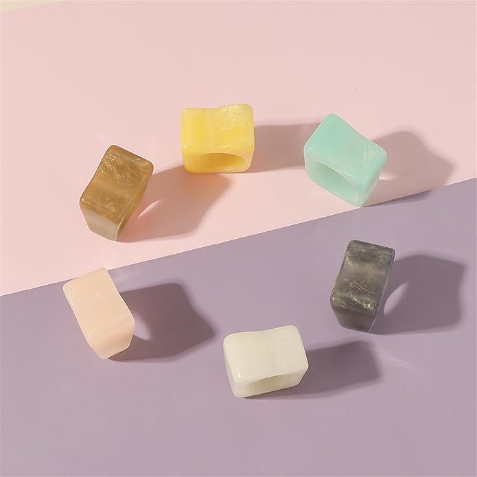 Multicolor Resin Chunky Rings for Women,Acrylic Plastic Rin Knuckle Finger Cute Trendy Aesthetic Y2k Statement Ring Vintage Simple Geometric Rings Jewelry