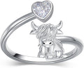 Highland Cow Ring 925 Sterling Silver Adjustable Ring Birthstone Ring Engraved Name Highland Cow Gifts Jewelry for Women