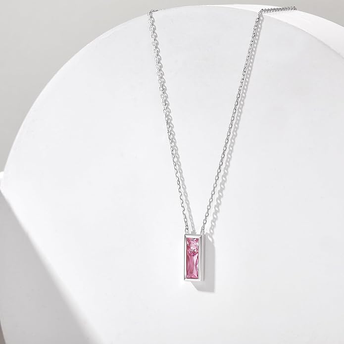 SUNFEEL Birthstone Necklace for Women, S925 Sterling Silver Necklaces with Square Cubic Zirconia Gemstone Necklace Women's Jewelry Anniversary Birthday Gifts for Women Mom Wife Her