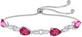 Teardrop Birthstone Bracelet for Women, S925 Sterling Silver Pear Cut Cubic Zirconia Bracelet Dainty Adjustable Chain Jewelry Gift for Her