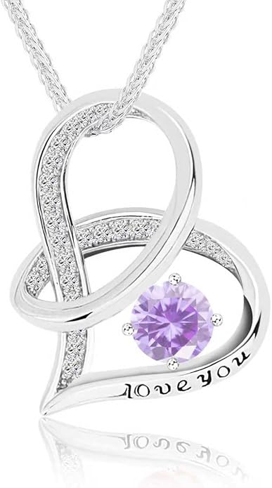 Enduring Hearts Purple Zircon Necklace for Women - 14K Gold Plated Copper Infinity Pendant, Dainty Everyday Jewelry