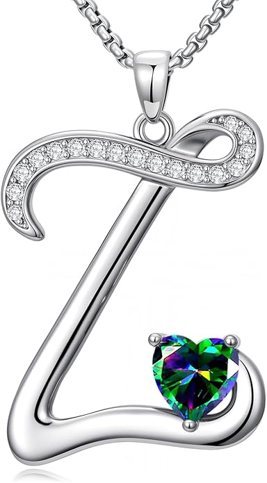 Valentines Day Gifts for Women Alphabet A to Z Initial Birthstone Pendant Necklaces for Women - 18k White Gold Plated Personalized Name Jewelry Valentine Mothers Day Birthday Gifts for Women Her Girlfriend