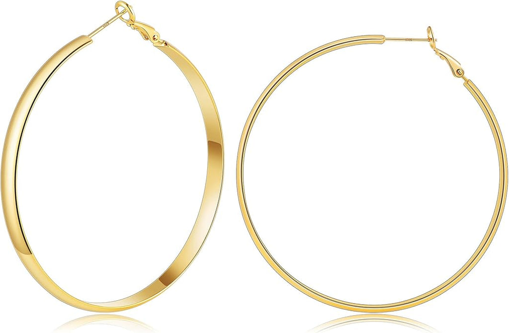 Gacimy 14K Gold Plated Hoop Earrings for Women, 14k Real Gold Plated with 925 Sterling Silver Post, Hypoallergenic Lightweight Thick Hoops Earrings for Women Trendy