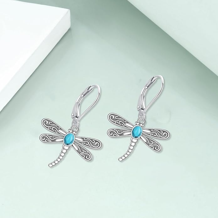ONEFINITY Dragonfly Earrings 925 Sterling Silver Moonstone Leverback Dragonfly Dangle Drop Earrings Women Jewelry Gifts
