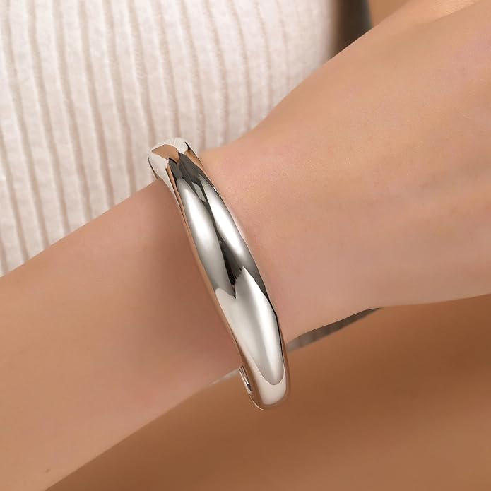 Chunky Gold/Silver Gold Cuff Bangle Bracelets for Women Trendy Hinged Cuff Open Wide Chunky Gold Bracelet Minimalist Bangle Jewelry Gift