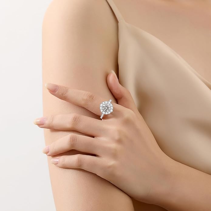 Moissanite Engagement Rings for Women,D Color VVS1 Round Cut Moissanite Ring 925 Sterling Silver Promise Rings for Her