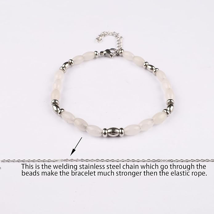Natural Gem Stone Beaded Bracelets for Women Adjustable Stainless Steel Agate Lapis Tiger Eye Aventurine Rose Quartz