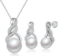 Gifts for Women-Pearl Necklace and Earring Set -925 Sterling Silver Jewelry Set- Birthday Valentines Day Anniversary or Christmas Gifts for Wife