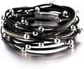 Fesciory Leather Wrap Bracelets for Women, Boho Leopard Multi-Layer Crystal Beads Cuff Bracelet Jewelry
