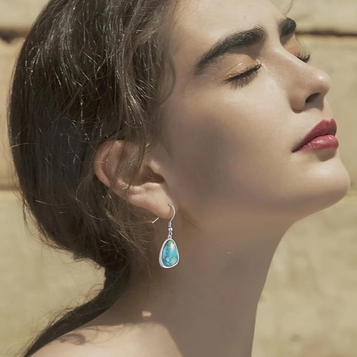 Turquoise Earrings for Women Western Jewelry for Women 925 Sterling Silver Dangle Drop Earrings Boho Western Vintage Jewelry for Gift